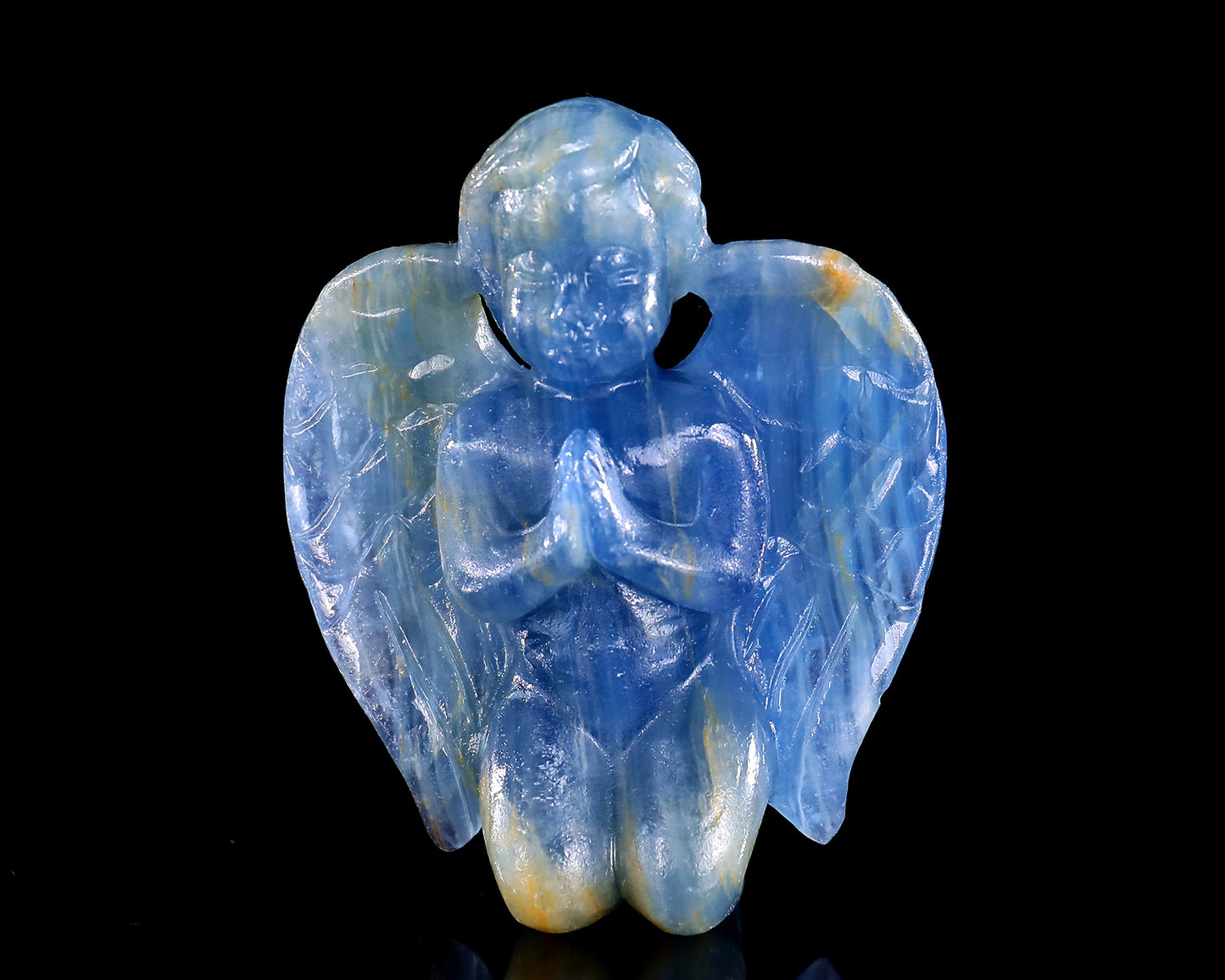 2.9" Blue Onyx Hand Carved Crystal Angel Sculpture