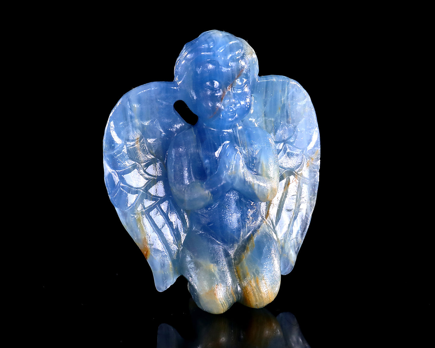 2.9" Blue Onyx Hand Carved Crystal Angel Sculpture