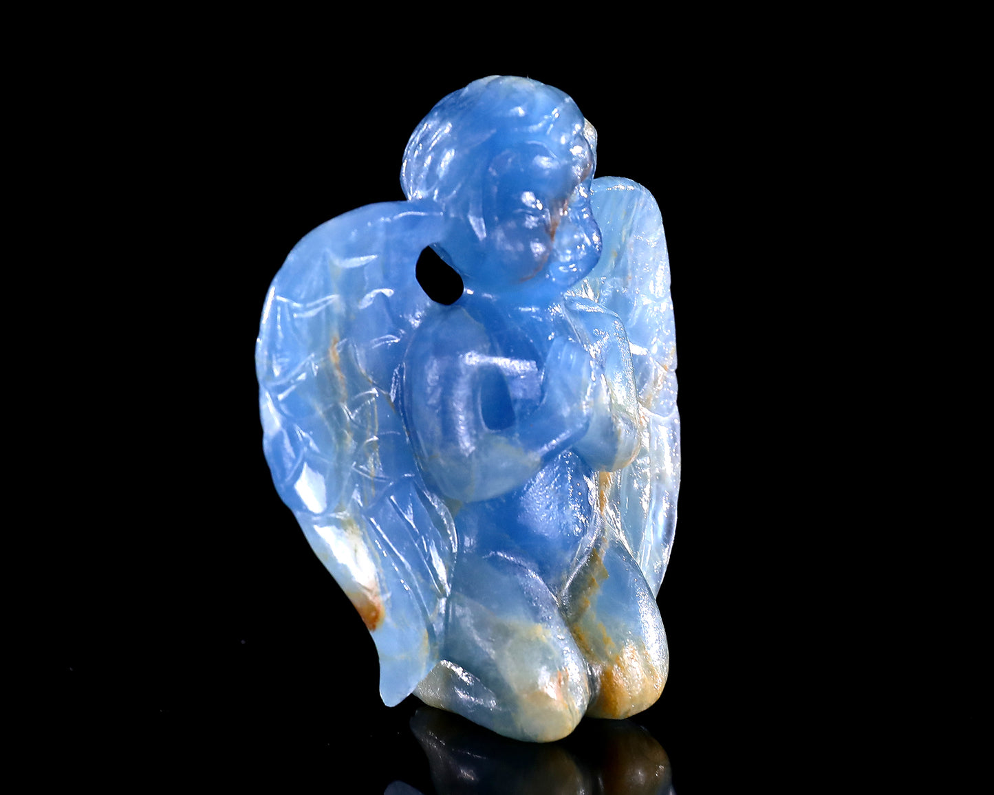 2.9" Blue Onyx Hand Carved Crystal Angel Sculpture