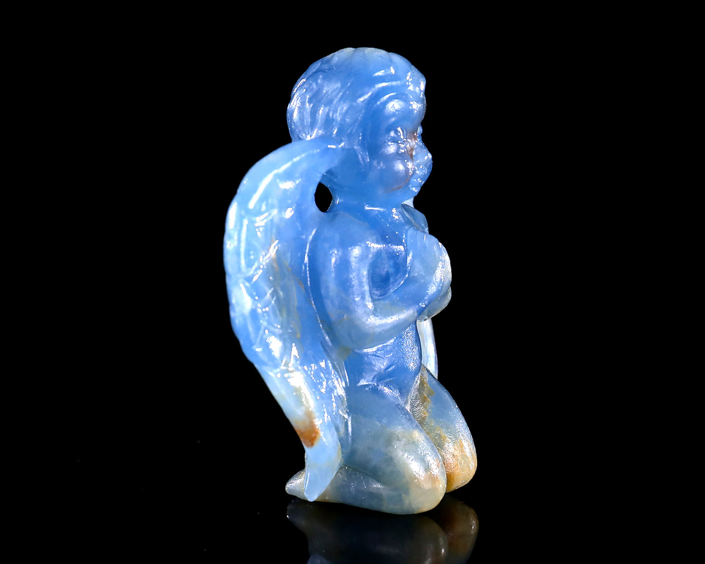 2.9" Blue Onyx Hand Carved Crystal Angel Sculpture