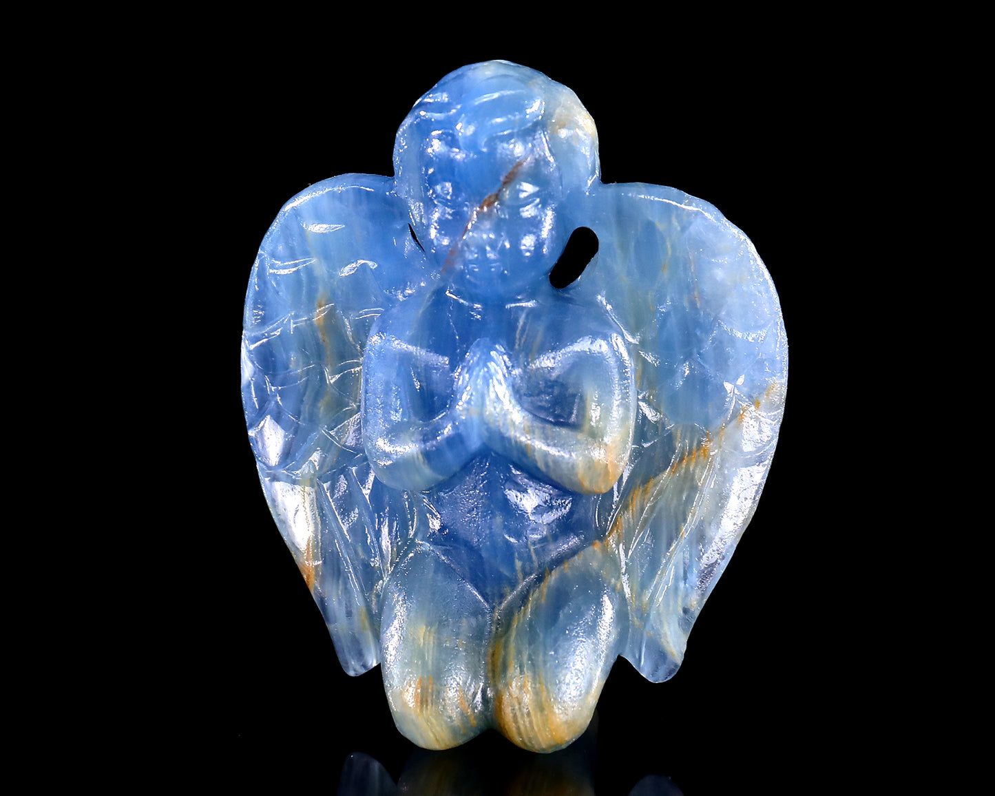 2.9" Blue Onyx Hand Carved Crystal Angel Sculpture