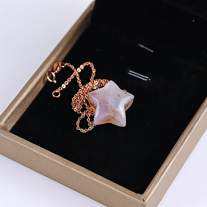 Natural Blue Chalcedony Hand Carved Crystal Star Shape Pendant DIY Necklace Pendant