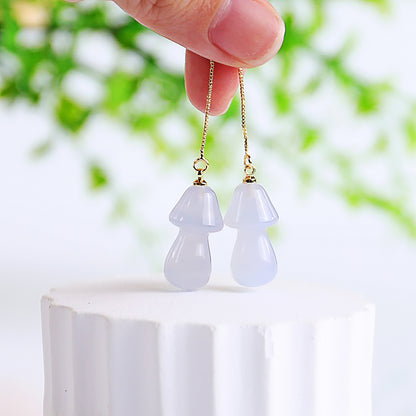 Natural Blue Chalcedony Hand Carved Crystal Earrings,Gemstone Earrings