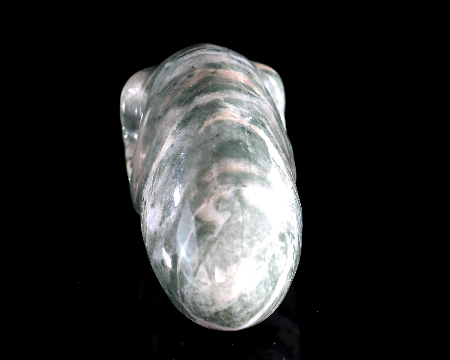 3.9” Natural Jiulong Jade Hand Carved Crystal Elongated Mayan Alien Skull Sculpture