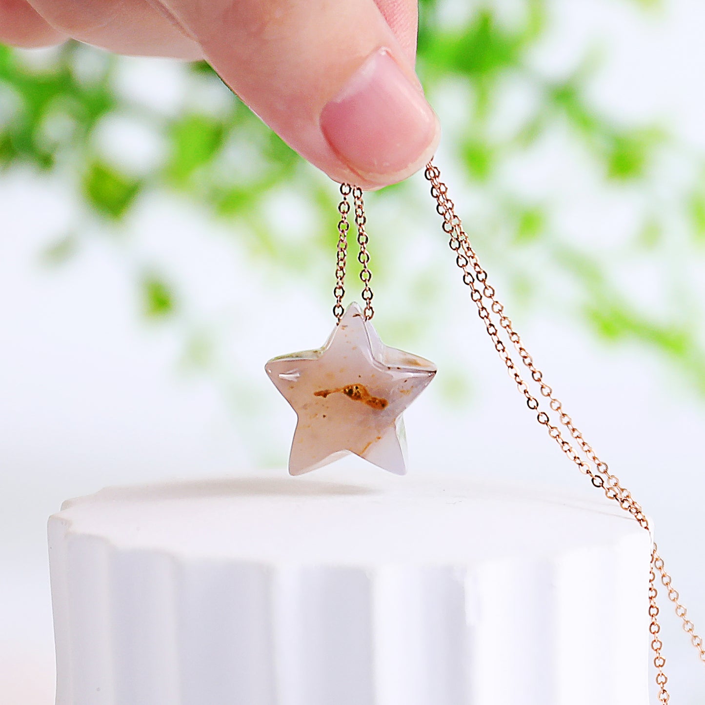 Natural Blue Chalcedony Hand Carved Crystal Star Shape Pendant DIY Necklace Pendant