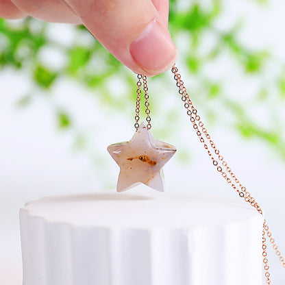 Natural Blue Chalcedony Hand Carved Crystal Star Shape Pendant DIY Necklace Pendant