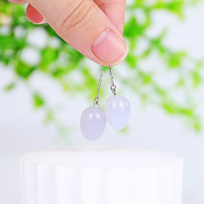 Natural Blue Chalcedony Hand Carved Crystal Cube Earrings,Gemstone Earrings