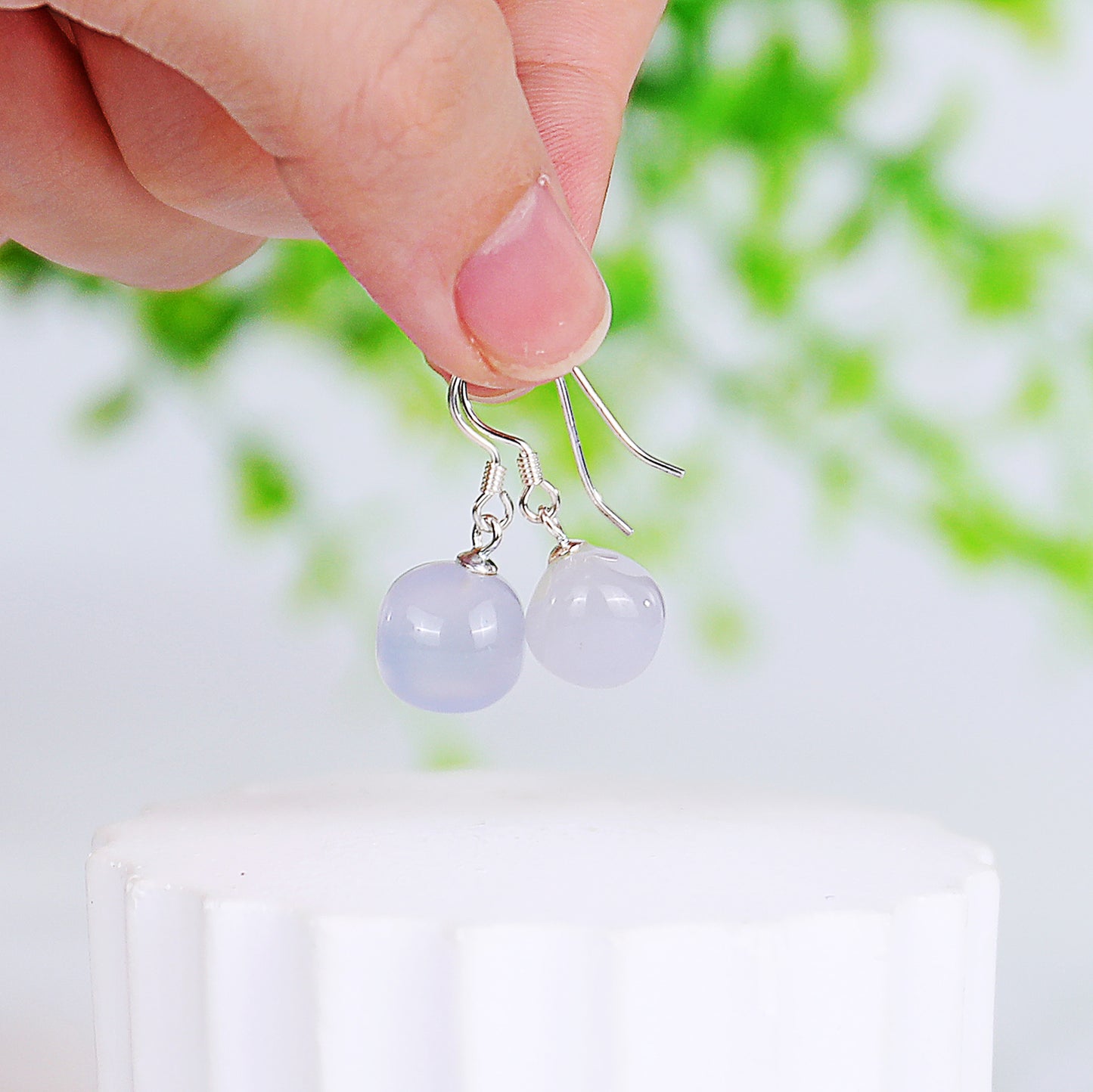 Natural Blue Chalcedony Hand Carved Crystal Cube Earrings,Gemstone Earrings