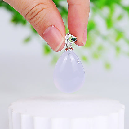 Natural Blue Chalcedony Hand Carved Crystal Drop Shape Pendant DIY Necklace Pendant