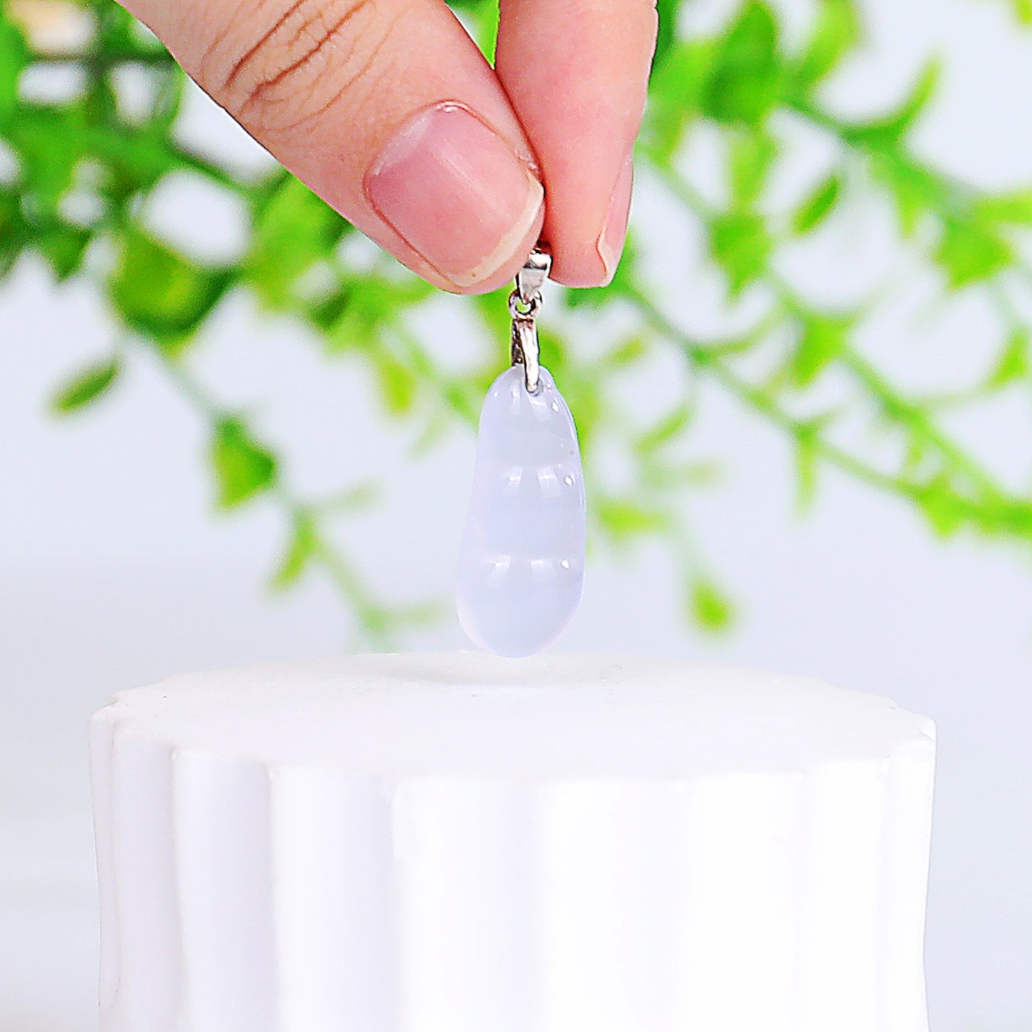 Natural Blue Chalcedony Hand Carved Crystal Mini Pendant DIY Necklace Pendant
