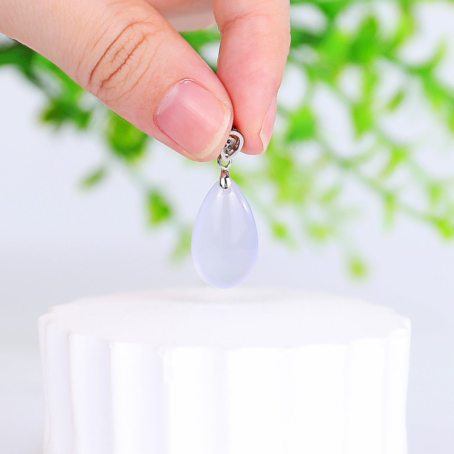 Natural Blue Chalcedony Hand Carved Crystal Mini Pendant DIY Necklace Pendant