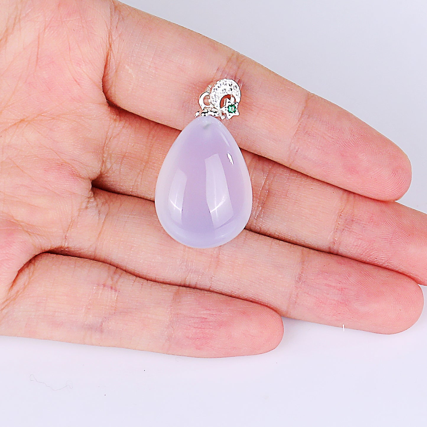 Natural Blue Chalcedony Hand Carved Crystal Drop Shape Pendant DIY Necklace Pendant