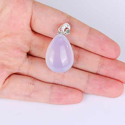 Natural Blue Chalcedony Hand Carved Crystal Drop Shape Pendant DIY Necklace Pendant