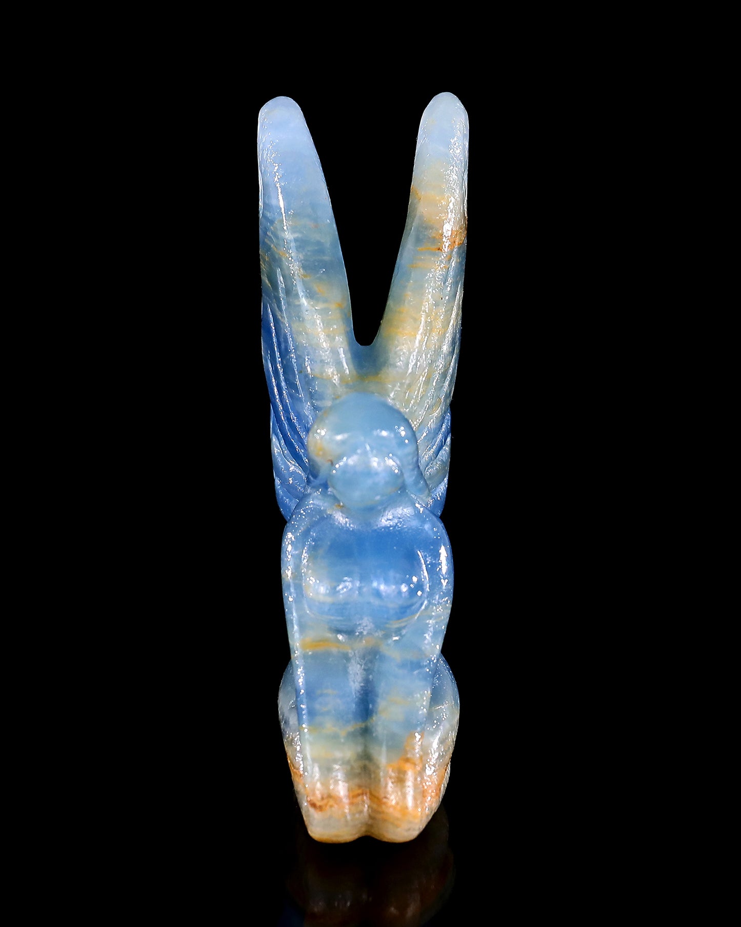 3" Blue Onyx Hand Carved Crystal Flower Faerie Sculpture