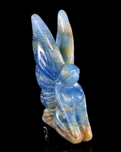 3" Blue Onyx Hand Carved Crystal Flower Faerie Sculpture