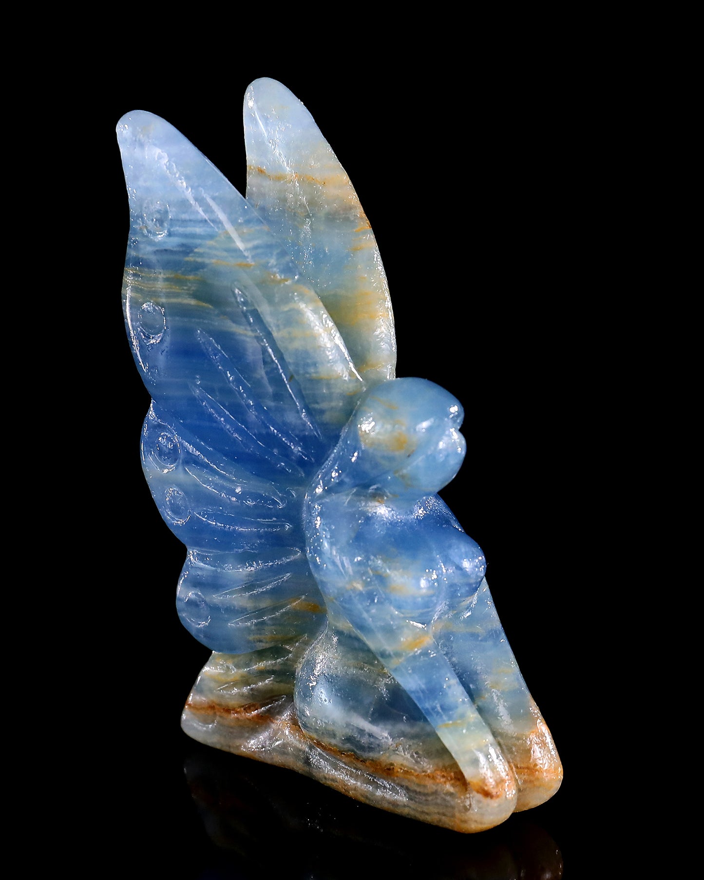 3" Blue Onyx Hand Carved Crystal Flower Faerie Sculpture