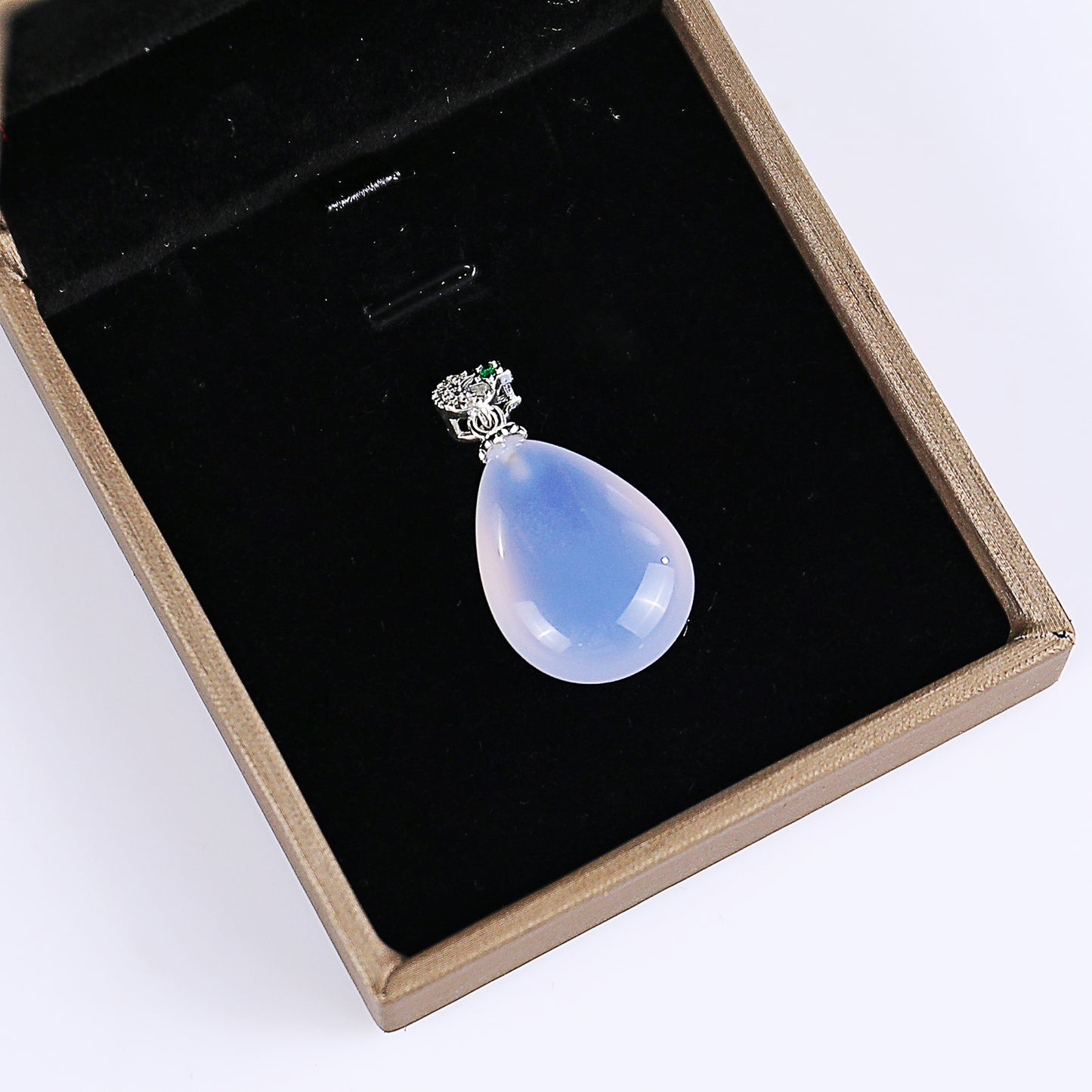 Natural Blue Chalcedony Hand Carved Crystal Drop Shape Pendant DIY Necklace Pendant