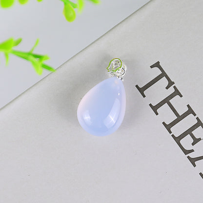 Natural Blue Chalcedony Hand Carved Crystal Drop Shape Pendant DIY Necklace Pendant