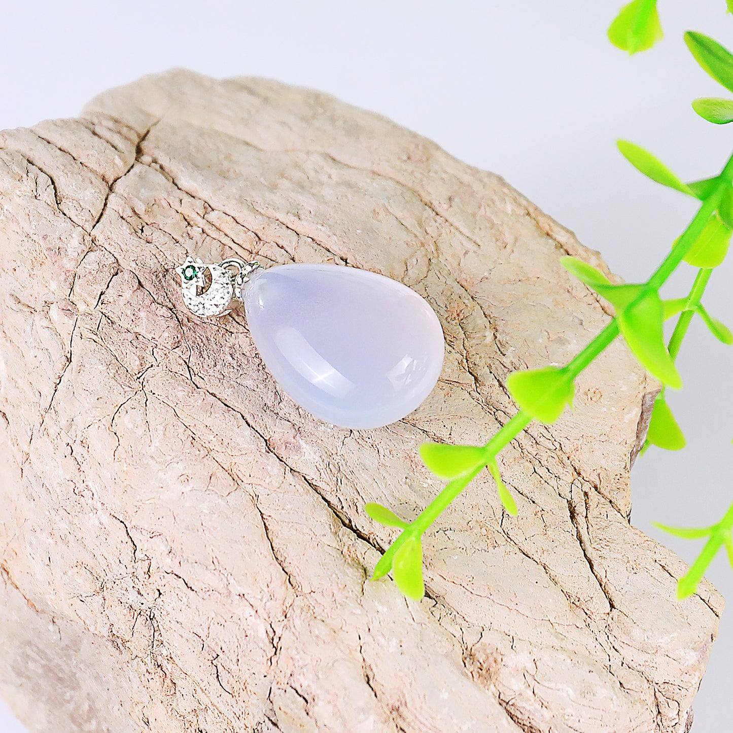 Natural Blue Chalcedony Hand Carved Crystal Drop Shape Pendant DIY Necklace Pendant