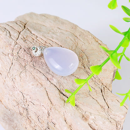 Natural Blue Chalcedony Hand Carved Crystal Drop Shape Pendant DIY Necklace Pendant