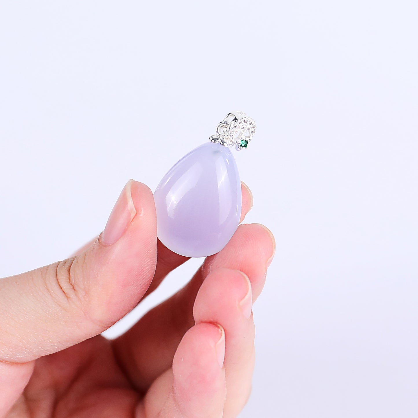 Natural Blue Chalcedony Hand Carved Crystal Drop Shape Pendant DIY Necklace Pendant