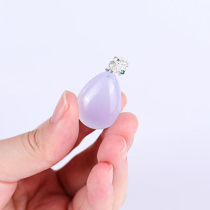 Natural Blue Chalcedony Hand Carved Crystal Drop Shape Pendant DIY Necklace Pendant