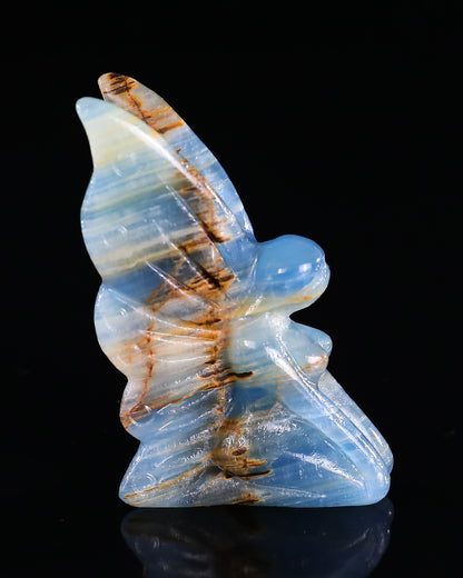 3" Blue Onyx Hand Carved Crystal Flower Faerie Sculpture