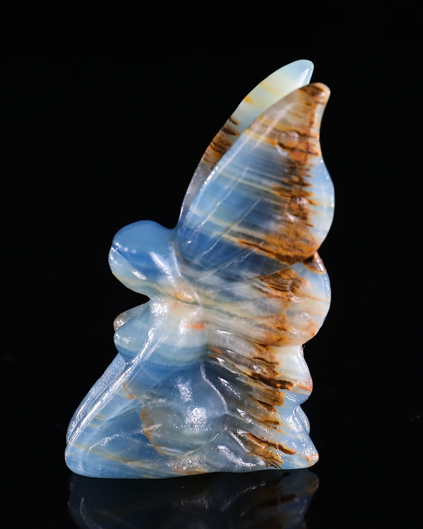3" Blue Onyx Hand Carved Crystal Flower Faerie Sculpture