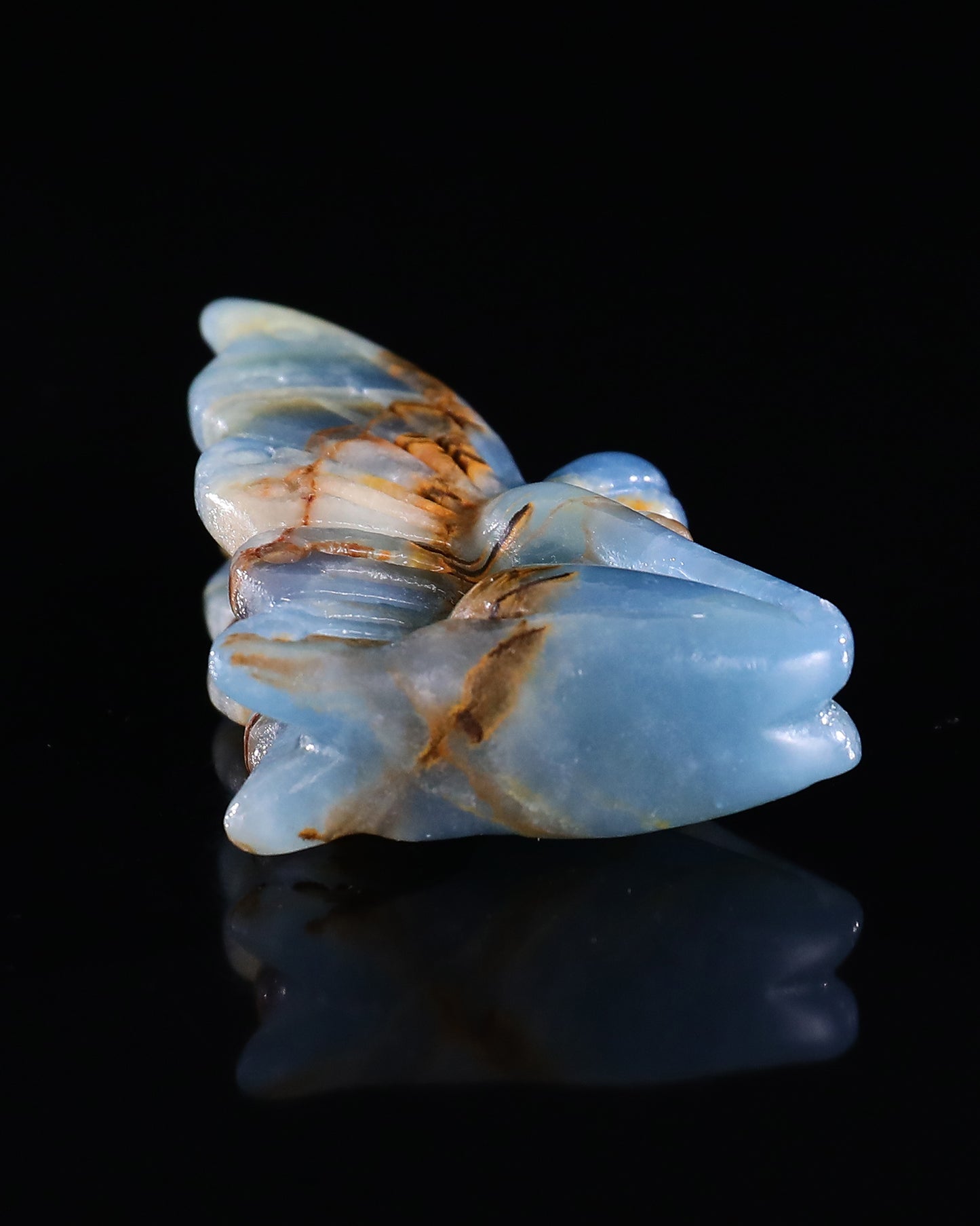 3" Blue Onyx Hand Carved Crystal Flower Faerie Sculpture
