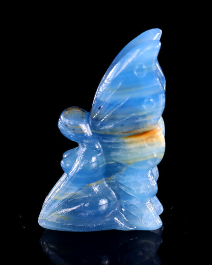 3" Blue Onyx Hand Carved Crystal Flower Faerie Sculpture