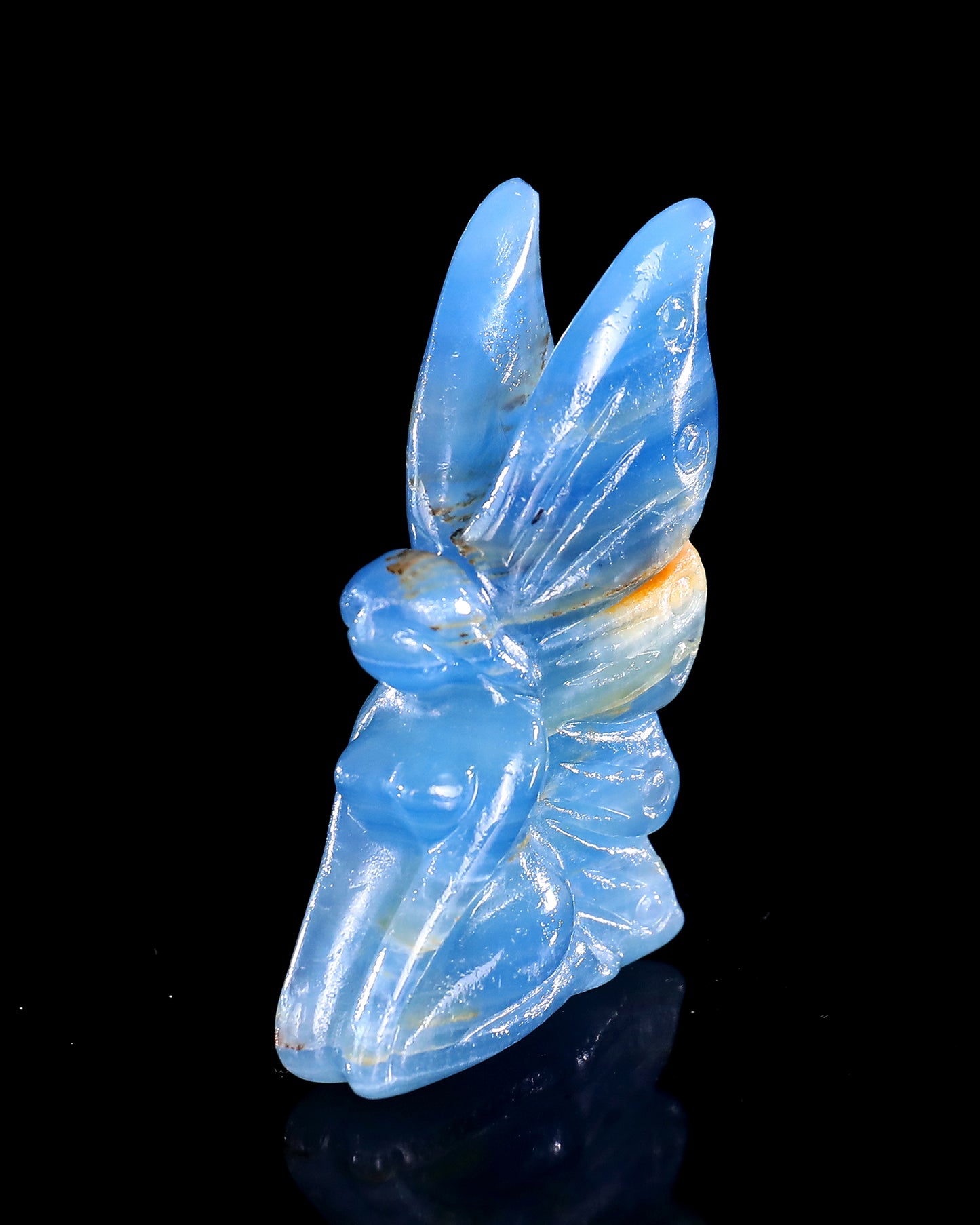 3" Blue Onyx Hand Carved Crystal Flower Faerie Sculpture