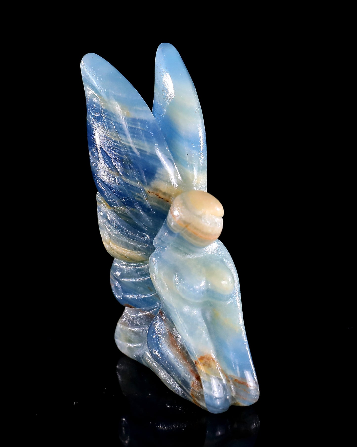 3" Blue Onyx Hand Carved Crystal Flower Faerie Sculpture