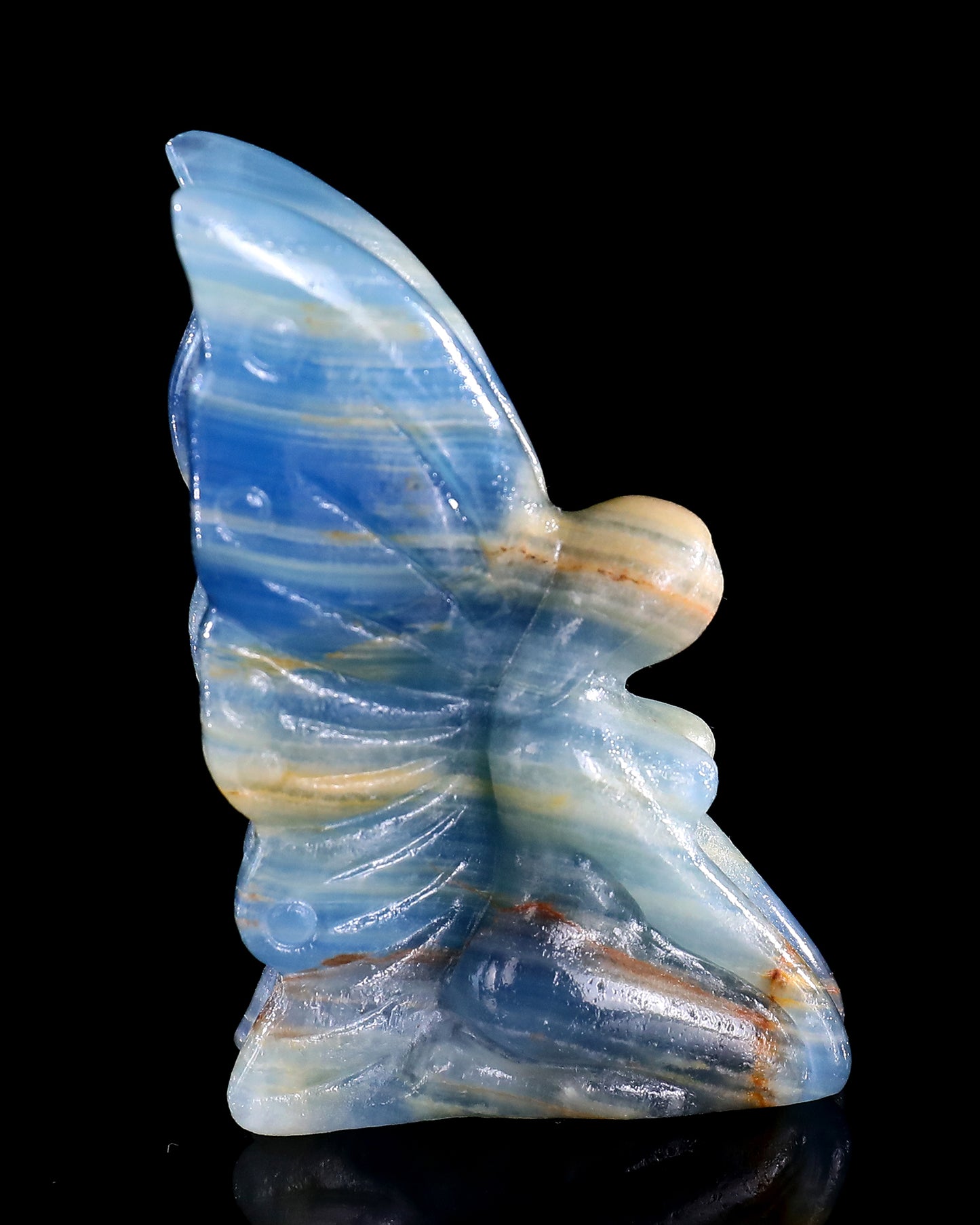 3" Blue Onyx Hand Carved Crystal Flower Faerie Sculpture
