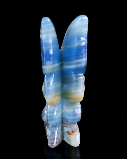 3" Blue Onyx Hand Carved Crystal Flower Faerie Sculpture