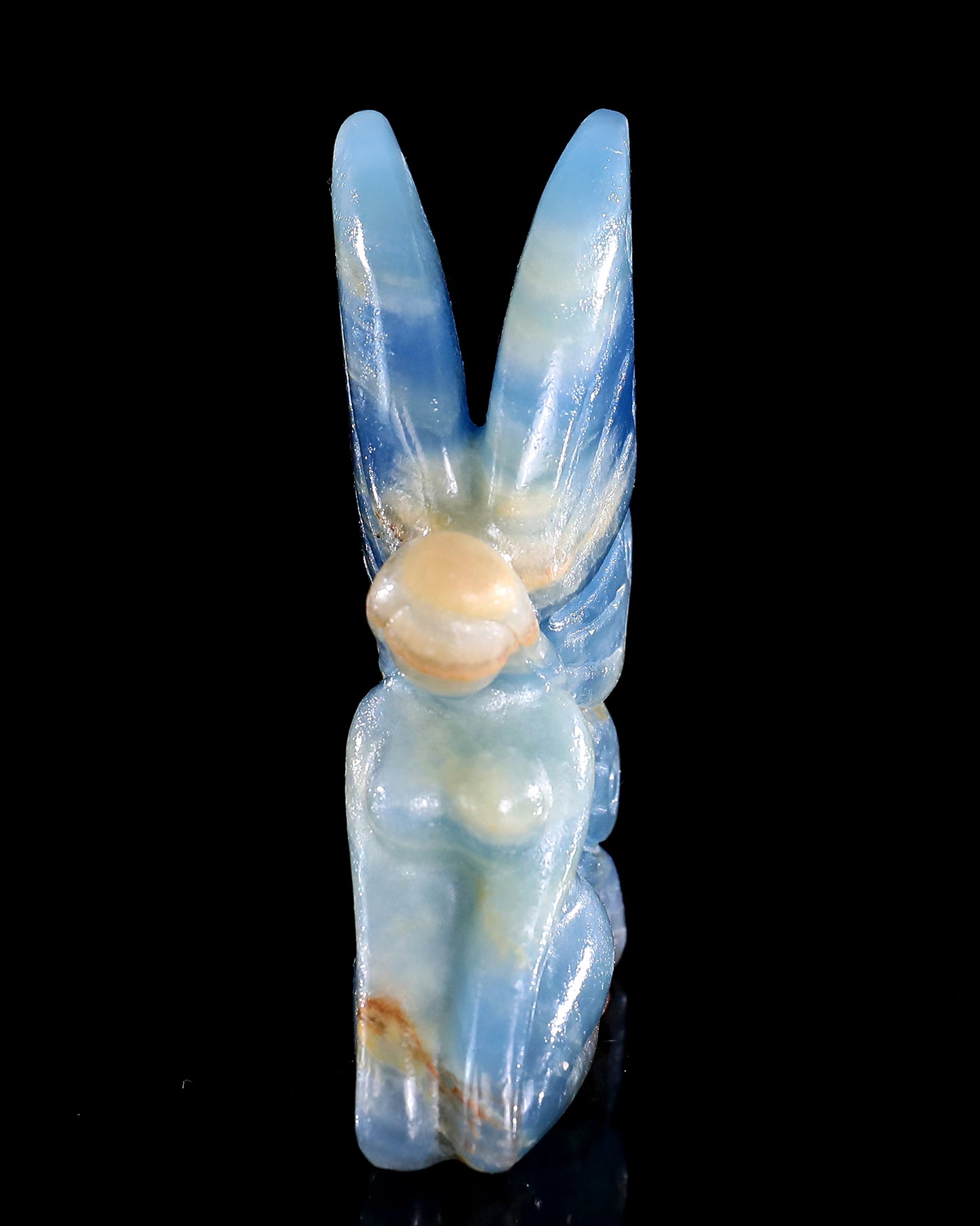 3" Blue Onyx Hand Carved Crystal Flower Faerie Sculpture