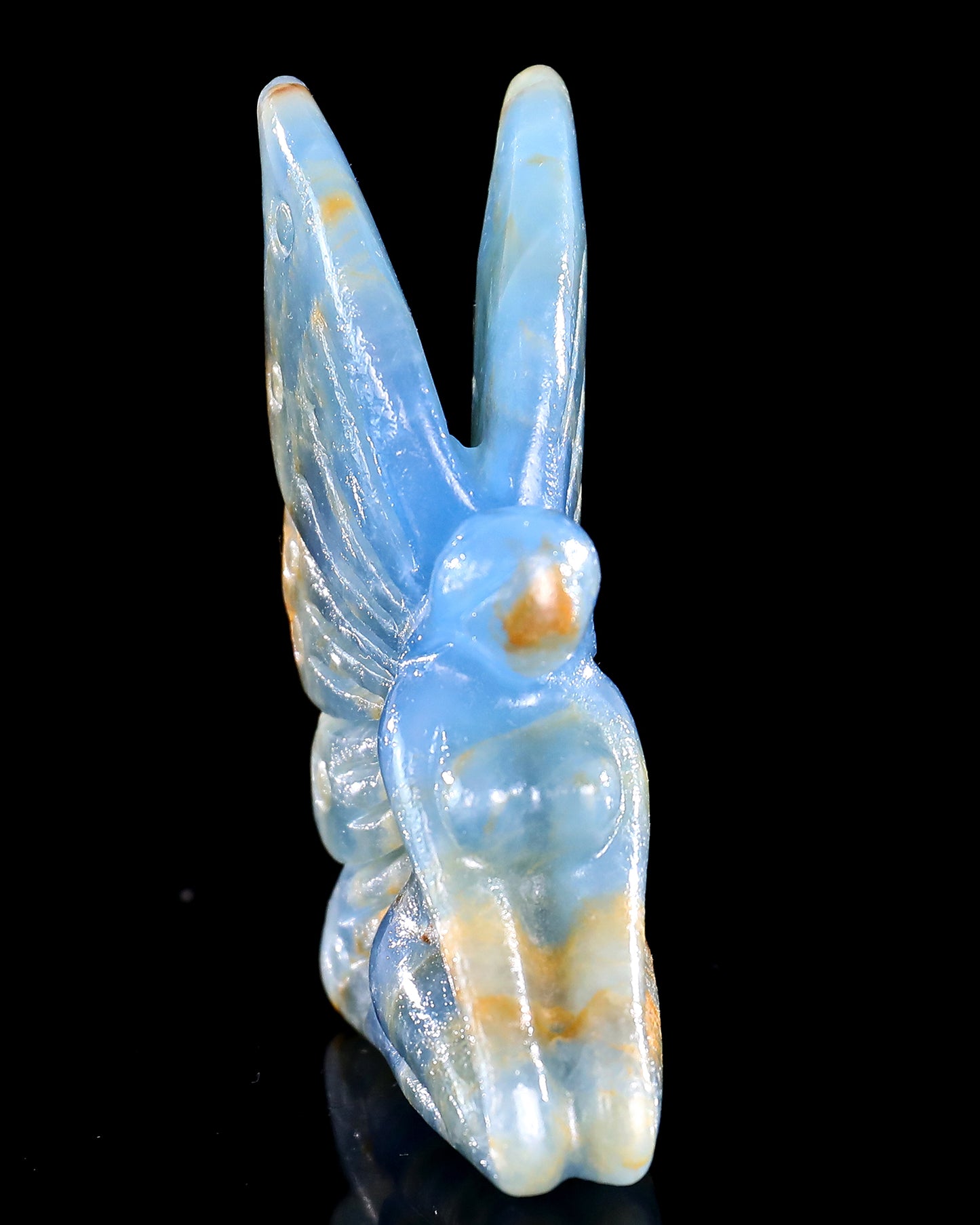 3" Blue Onyx Hand Carved Crystal Flower Faerie Sculpture