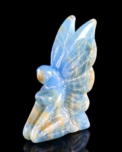 3" Blue Onyx Hand Carved Crystal Flower Faerie Sculpture