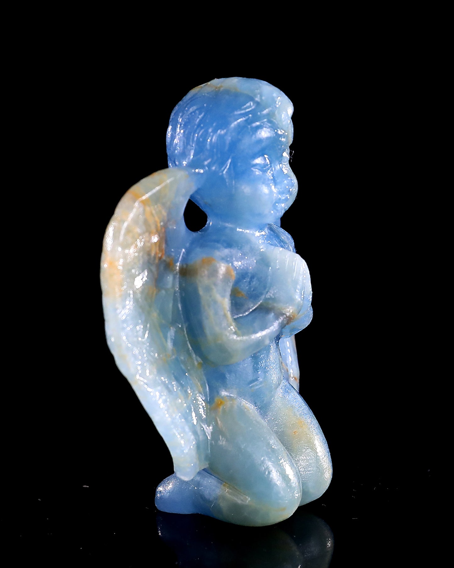 2.9" Blue Onyx Hand Carved Crystal Angel Sculpture