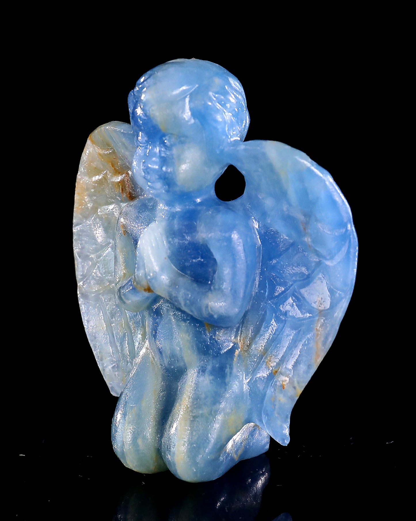 2.9" Blue Onyx Hand Carved Crystal Angel Sculpture