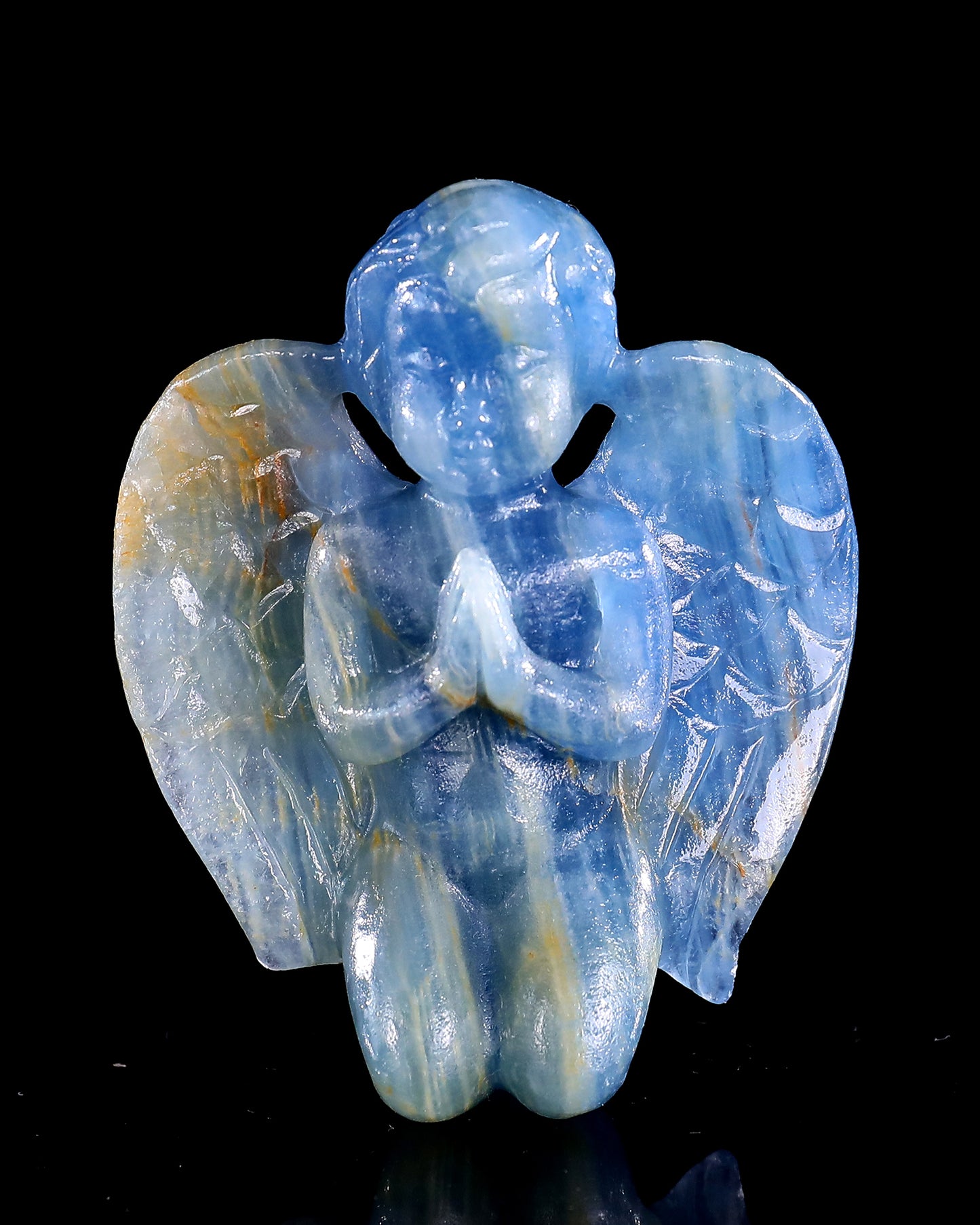 2.9" Blue Onyx Hand Carved Crystal Angel Sculpture