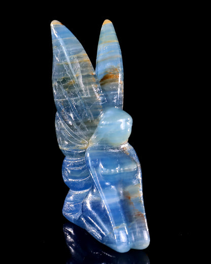 3" Blue Onyx Hand Carved Crystal Flower Faerie Sculpture