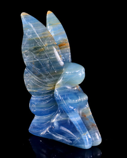 3" Blue Onyx Hand Carved Crystal Flower Faerie Sculpture