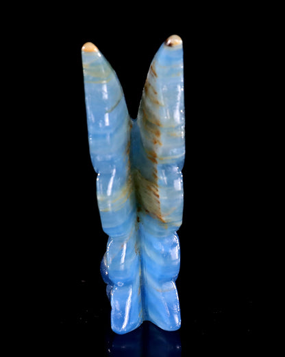 3" Blue Onyx Hand Carved Crystal Flower Faerie Sculpture