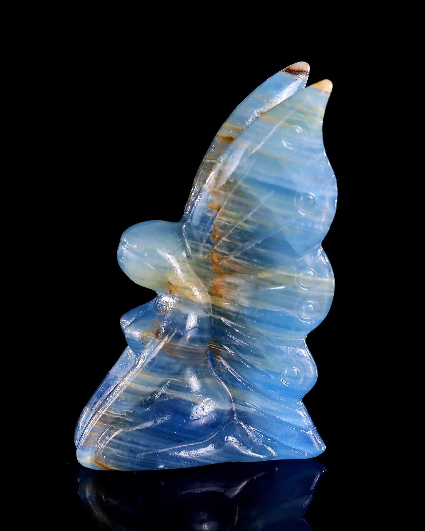 3" Blue Onyx Hand Carved Crystal Flower Faerie Sculpture