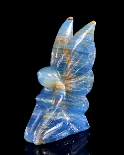 3" Blue Onyx Hand Carved Crystal Flower Faerie Sculpture