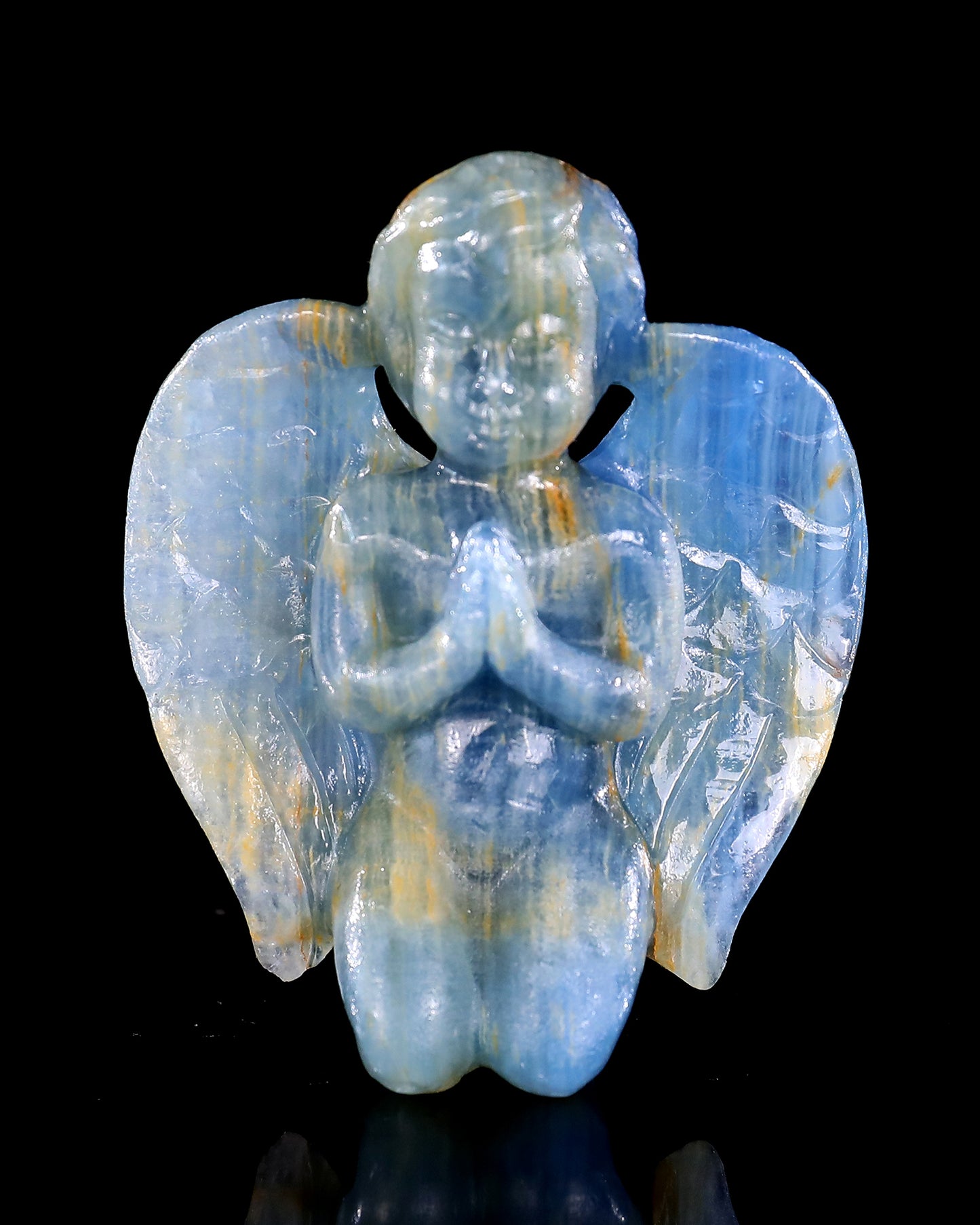 2.9" Blue Onyx Hand Carved Crystal Angel Sculpture