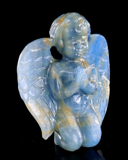 2.9" Blue Onyx Hand Carved Crystal Angel Sculpture