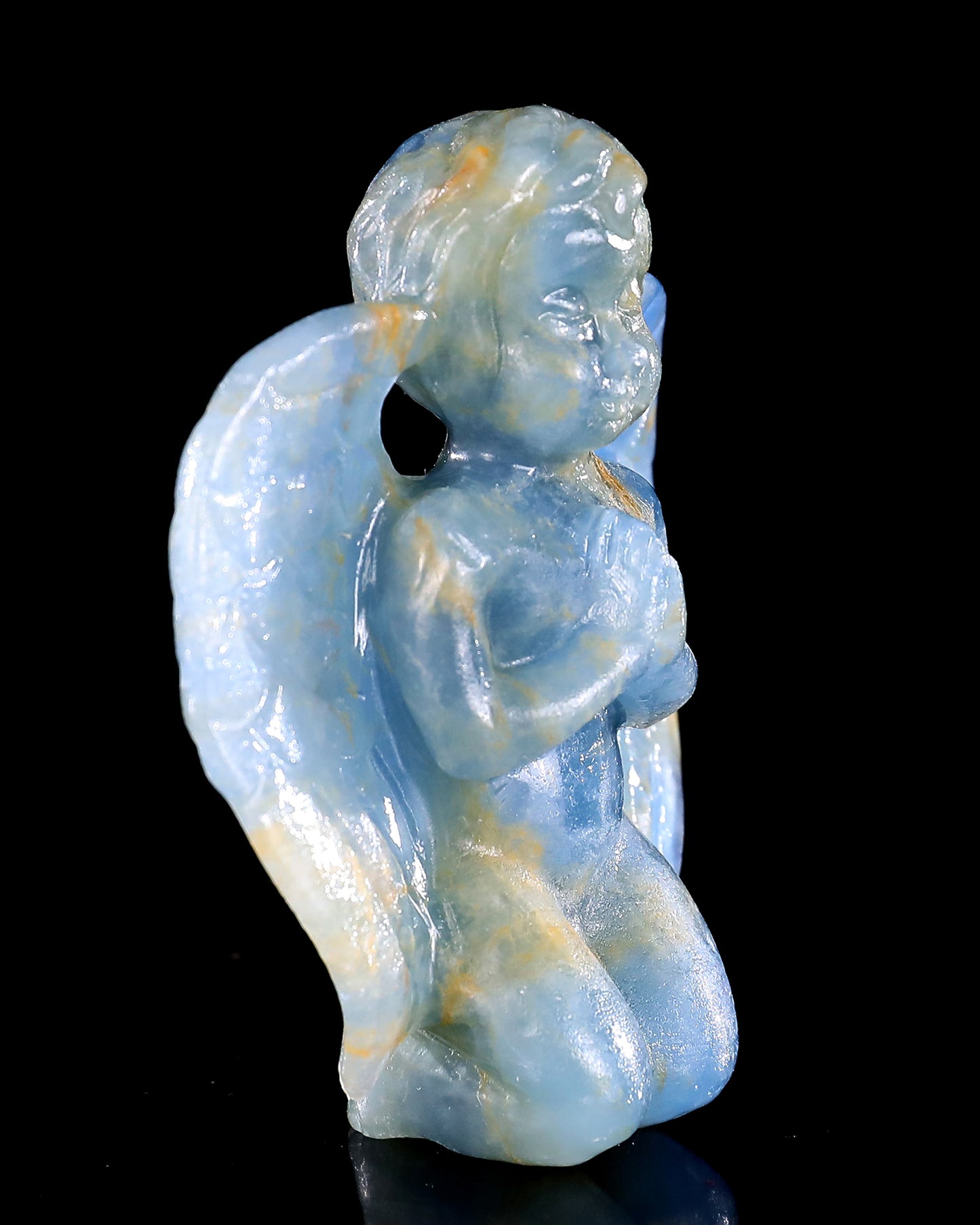 2.9" Blue Onyx Hand Carved Crystal Angel Sculpture