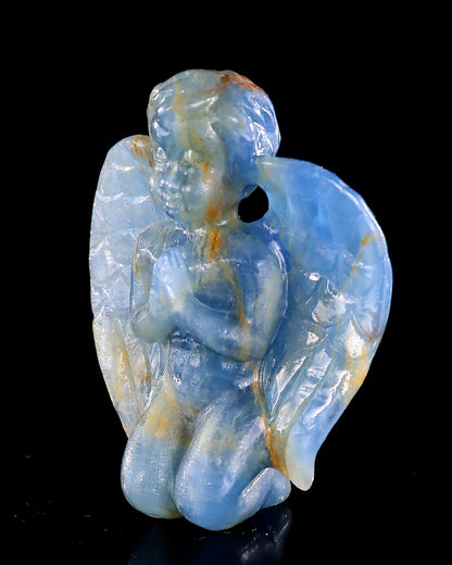 2.9" Blue Onyx Hand Carved Crystal Angel Sculpture