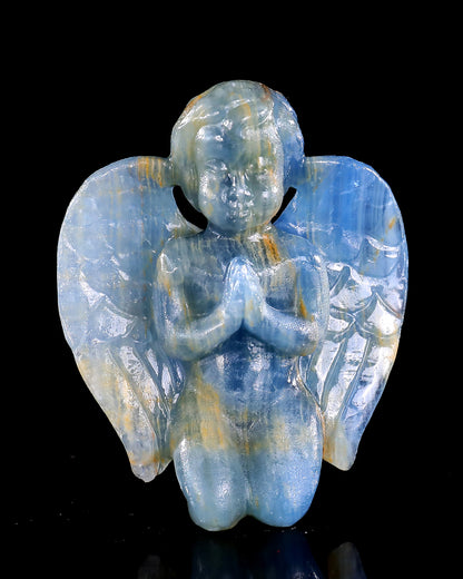 2.9" Blue Onyx Hand Carved Crystal Angel Sculpture